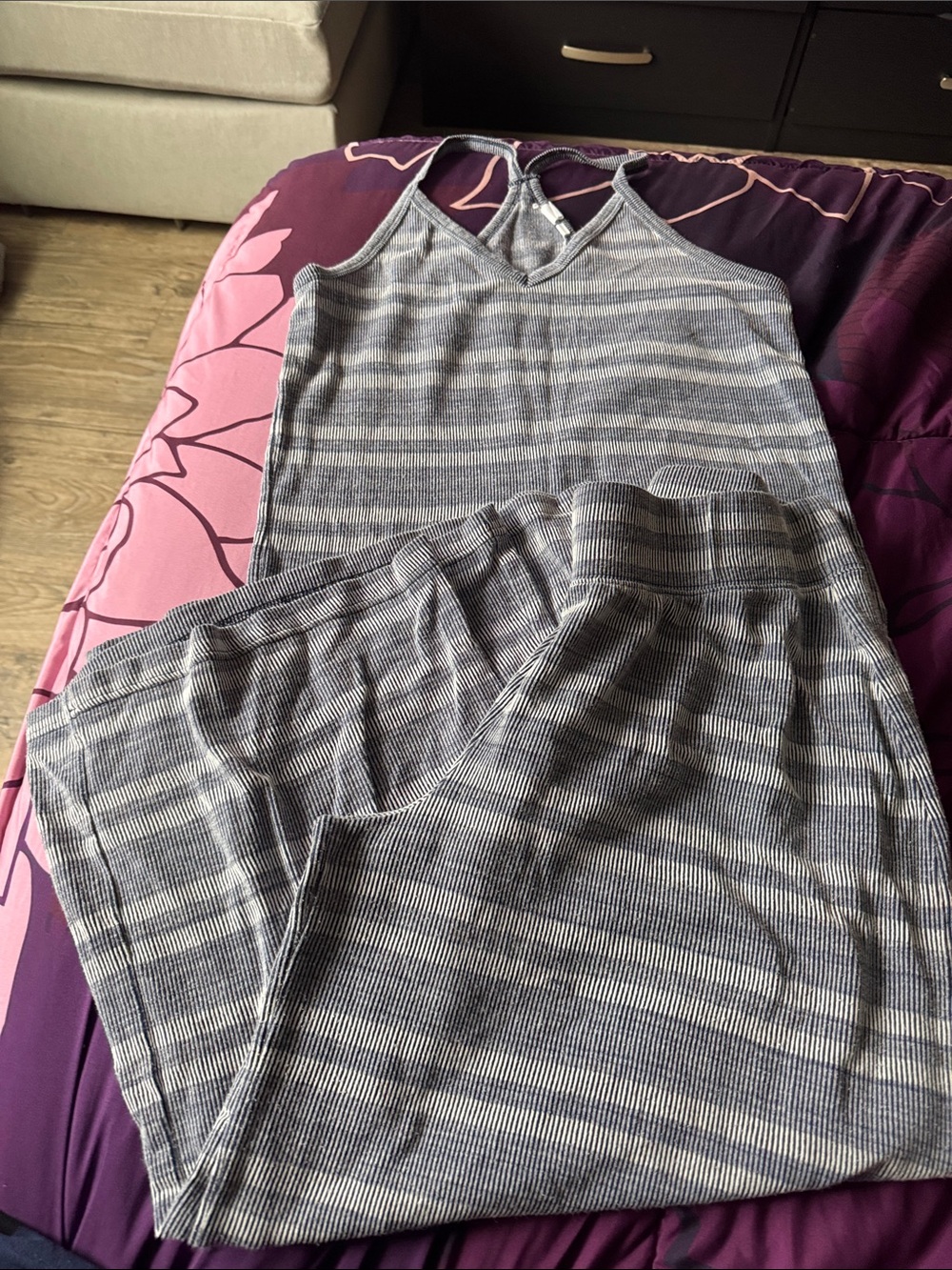 GAP Gray Striped Knit Sleep Tank and Pants lounge set